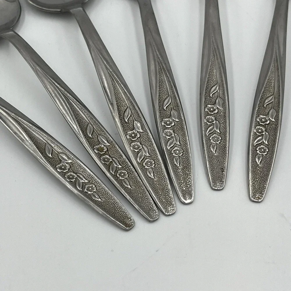 Vintage MCM Radiant Rose Superior Stainless Made In USA Set Of 6 Tablespoons